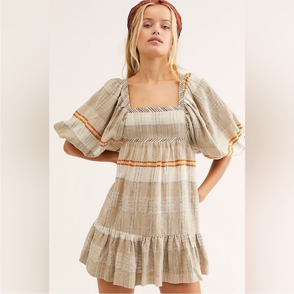 Free People Beige and Orange Striped Dress